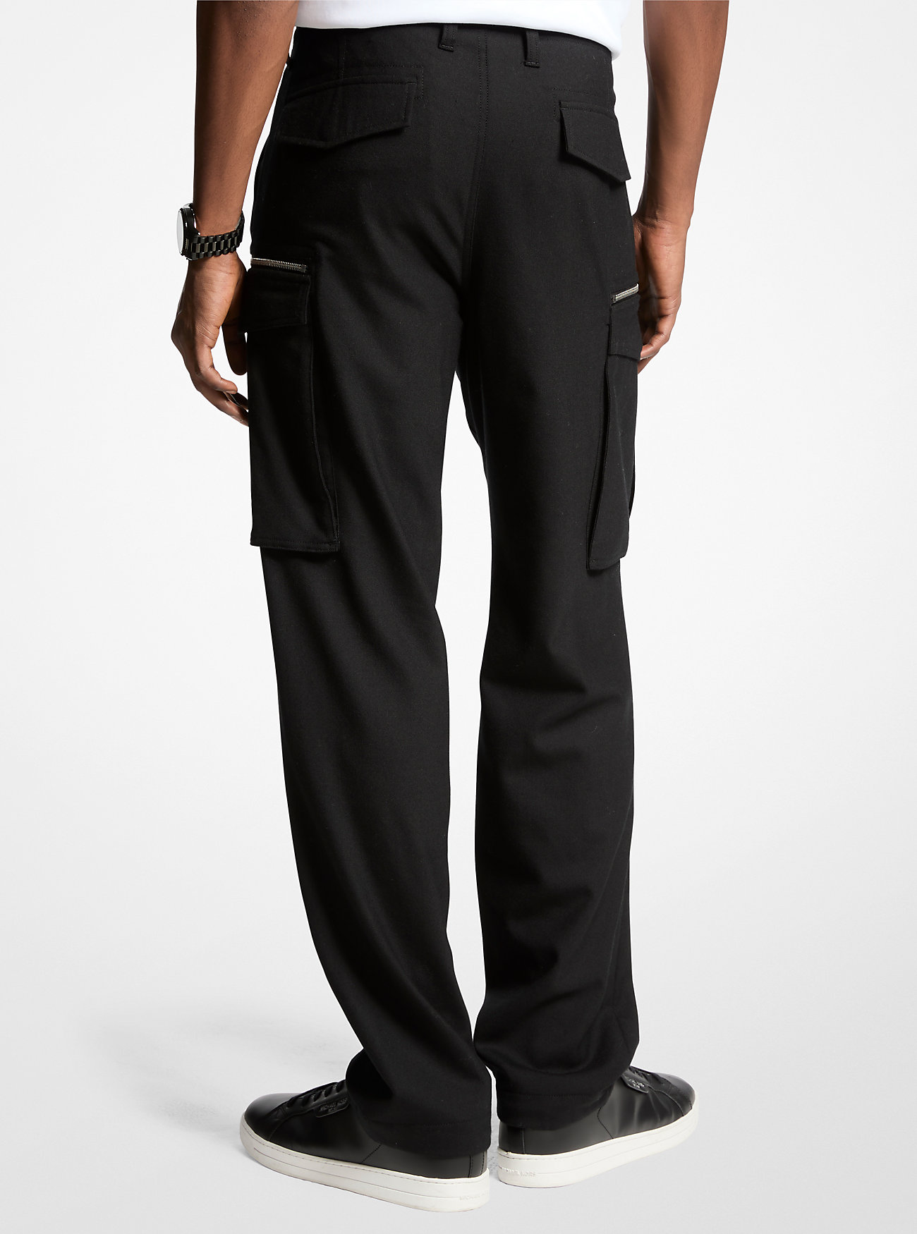 Stretch Wool Cargo Pants - BLACK