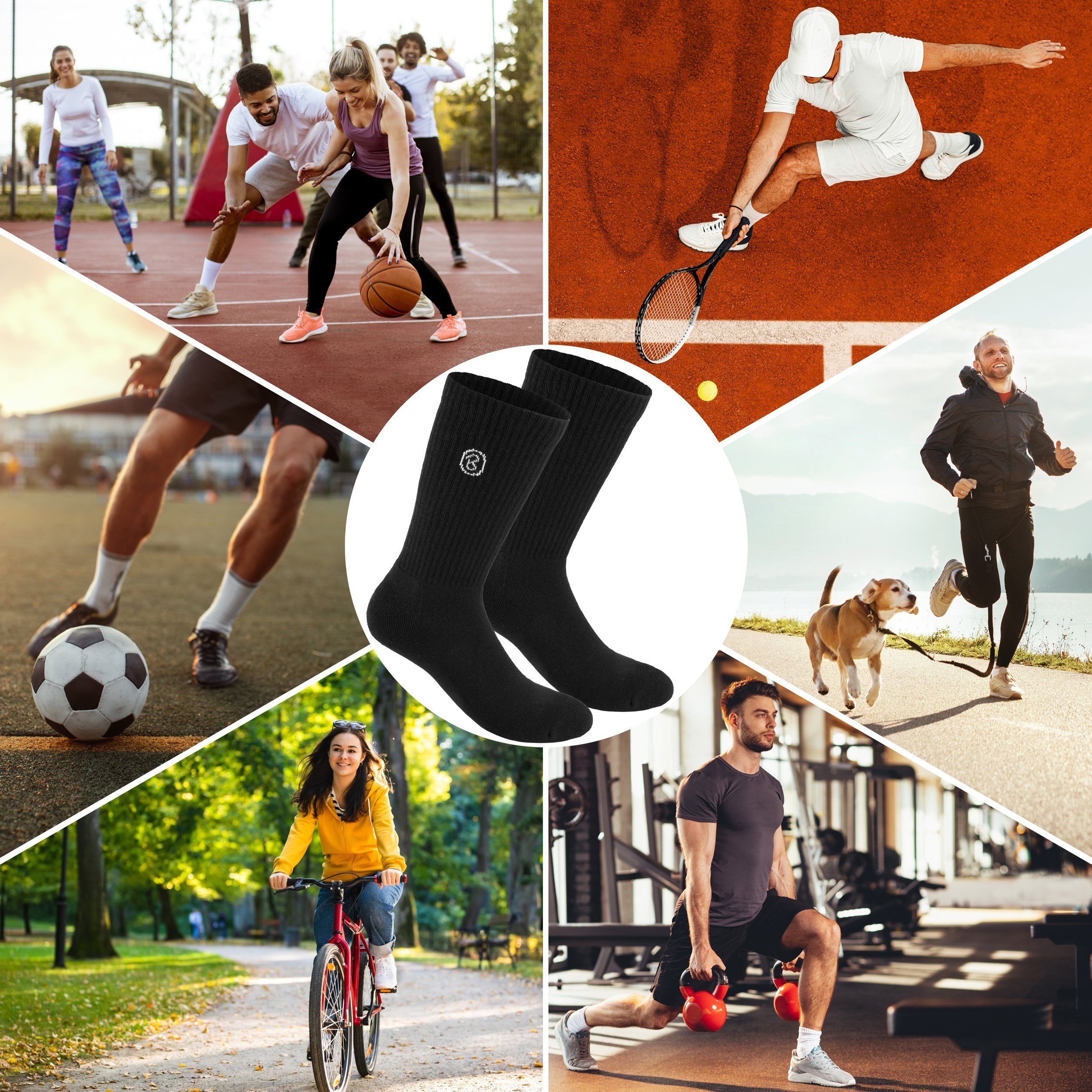 BRUBAKER Tennissocken Lange Sportsocken für Herren und Damen (Set, 6 Paar) Unisex Fitness Socken aus Baumwolle und Polyester - Crew Socks - Baumwollsocken