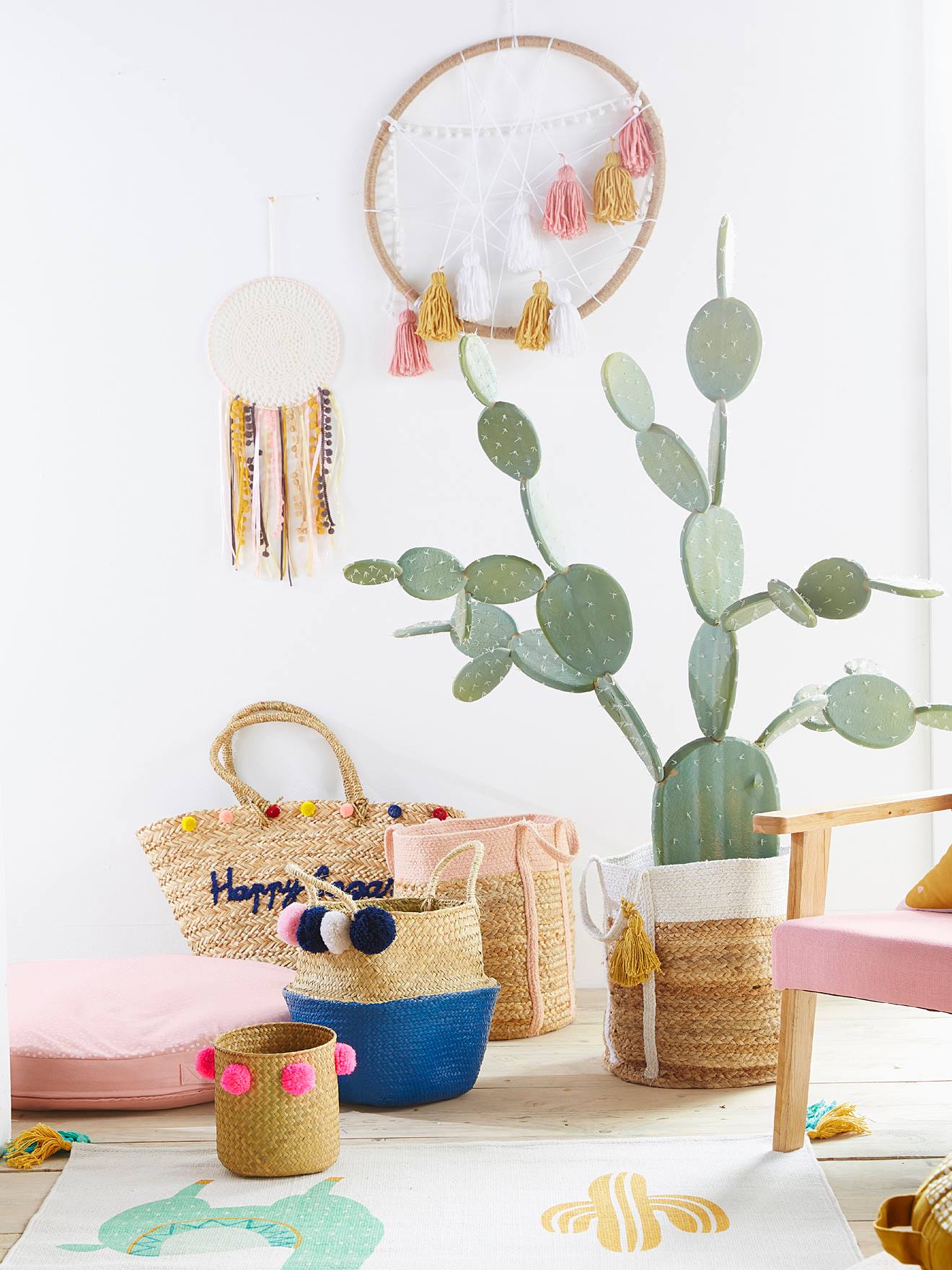 Vertbaudet Kinderzimmer Aufbewahrungskorb MARGUERITE, Jute/Baumwolle - natur/weiß