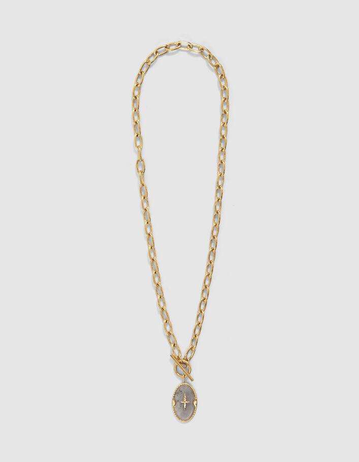 Collier chaînette médaillon avec croix Femme