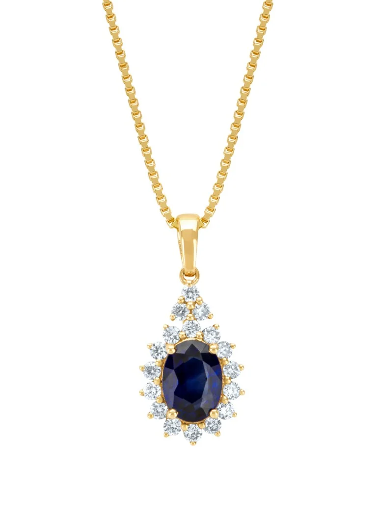 Diamond Point Yellow gold pendant, 1.00 ct blue sapphire, Eden