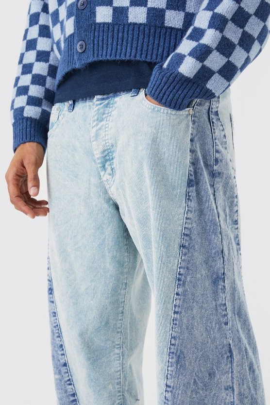 Lockere Colorblock Cord-Hose mit Acid-Waschung