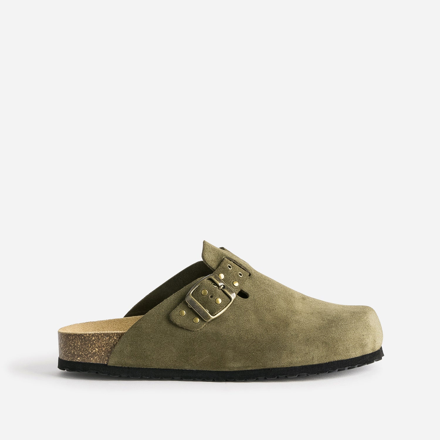 Mule-sabot TEXTO en cuir velours kaki