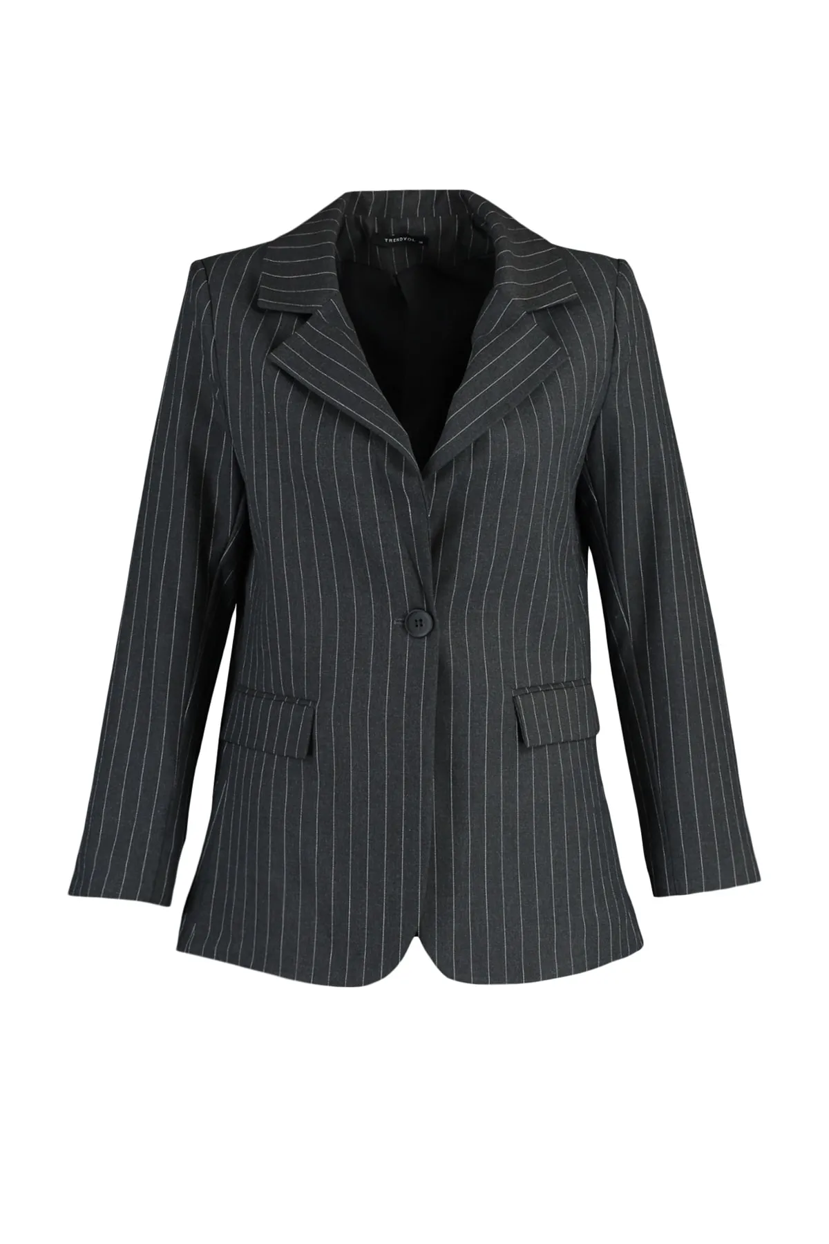 Trendyol Collection  Schwarze, gefütterte Blazerjacke mit Streifenmuster und Webmuster TWOAW23BC00135