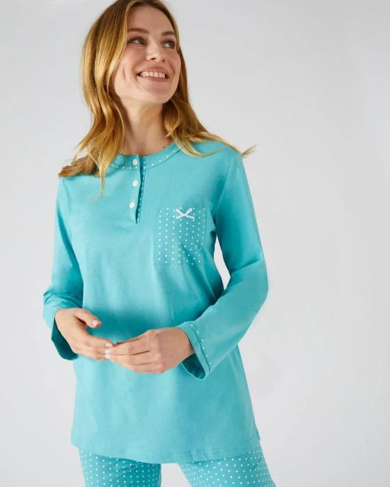 Pyjama-tunique en pur coton peigné, manches longues