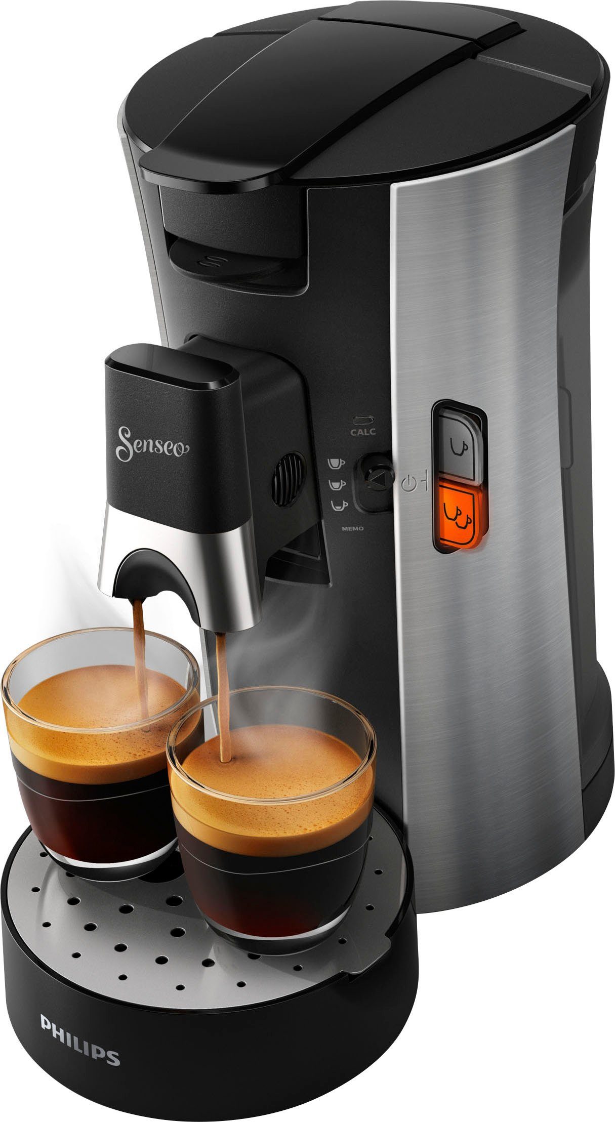 Philips Senseo Kaffeepadmaschine Select CSA250/10, aus 21% recyceltem Plastik, +3 Kaffeespezialitäten, Memo-Funktion, inkl. Gratis-Zugaben im Wert von € 14,- UVP