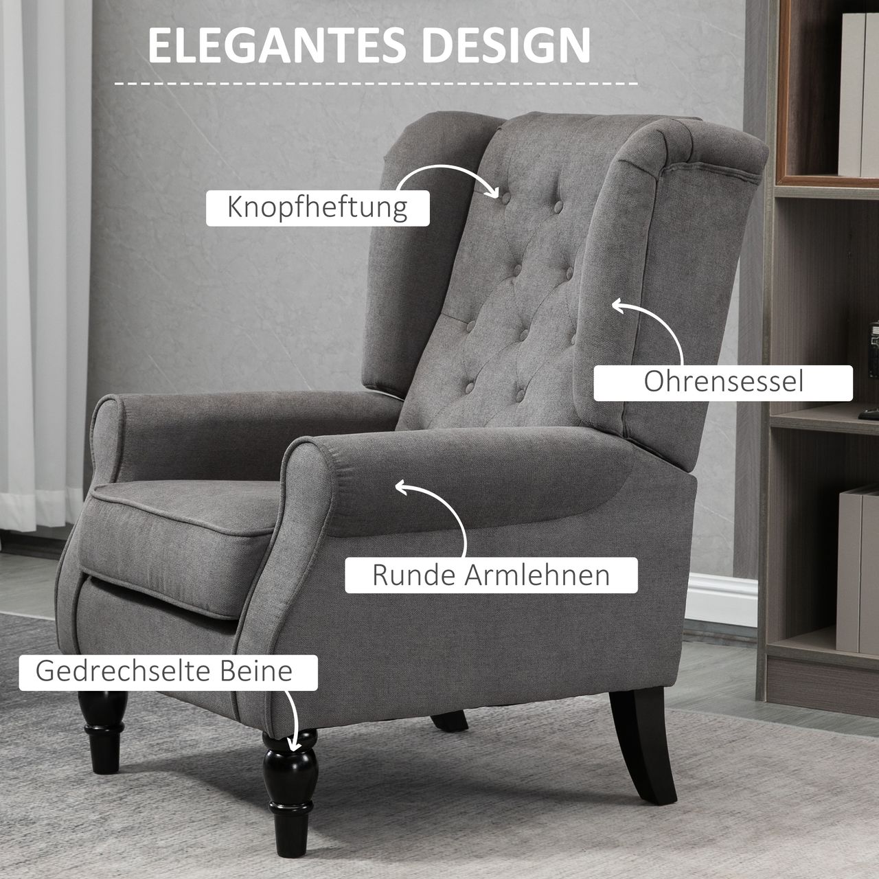 HOMCOM Einzelsofa Relaxsessel Einzelstuhl mit Tufting Polyester Dunkelgrau