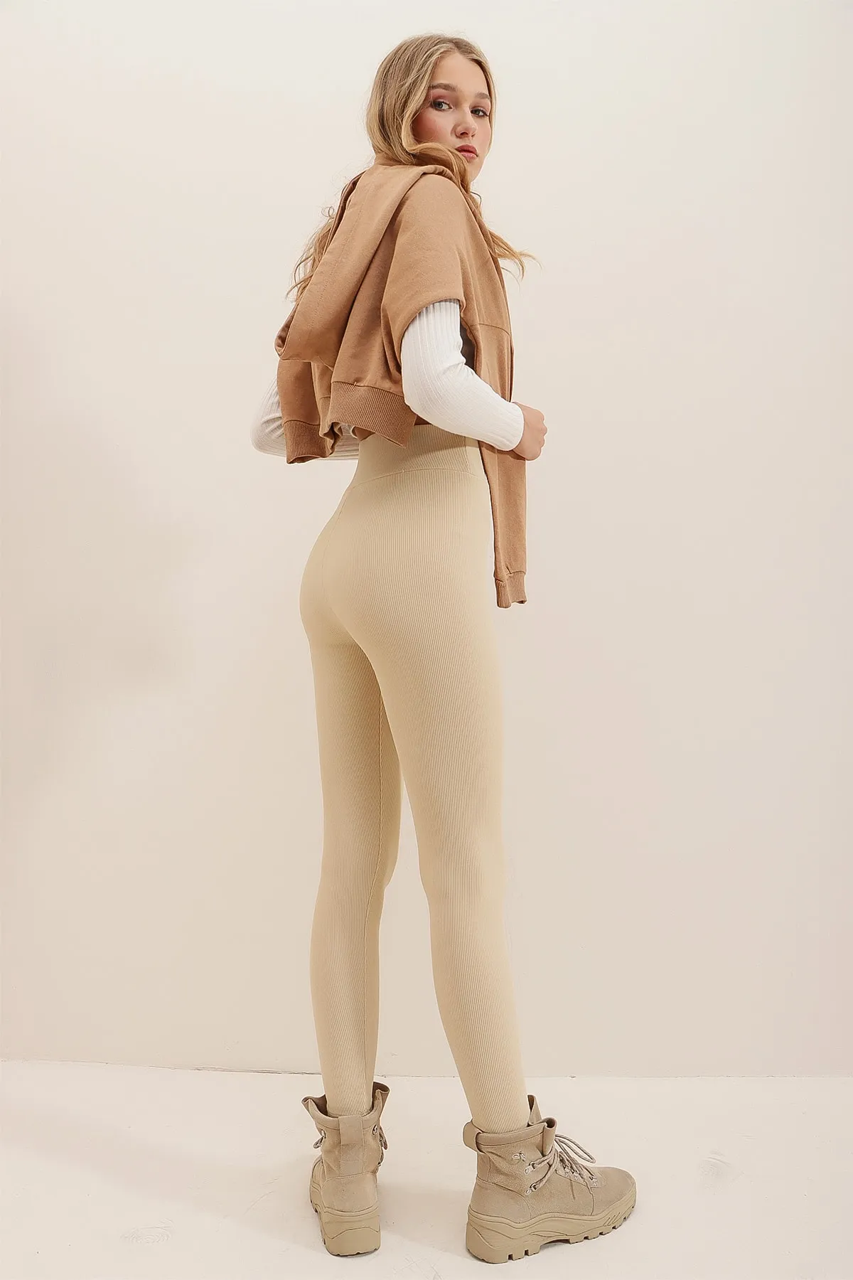 Trend Alaçatı Stili  Leggings - Beige - Mittlerer Bund