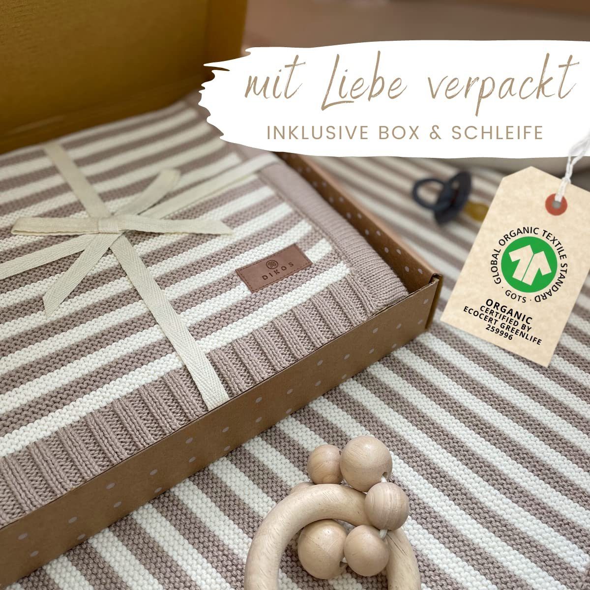 Babydecke DIKOS® Babydecke aus *100%* Bio Baumwolle Strickdecke Erstlingsdecke, DIKOS, PREMIUM Qualität atmungsaktiv, nachhaltig, plastikfrei, kuschelweich