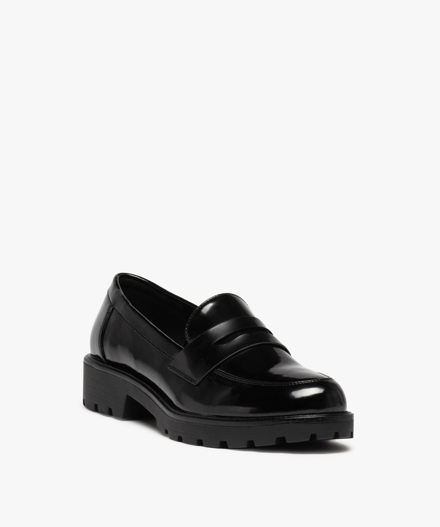 Mocassins femme vernis à semelle crantée noir | GEMO