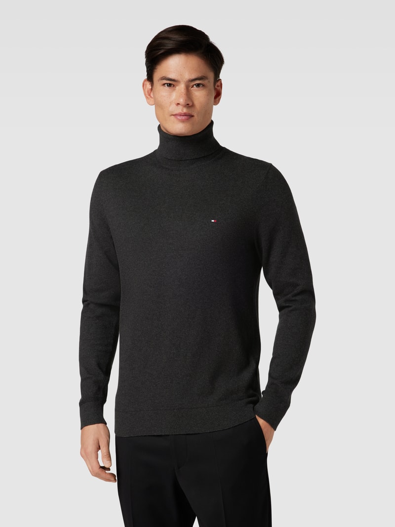 Rollkragenpullover mit Kaschmir-Anteil und Logo-Stitching in anthrazit meliert