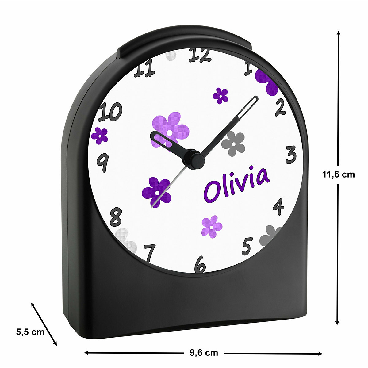 Kinder Funkwecker personalisiert mit Namen Blume Atom-/Funkuhr, 12-Stunden-Anzeigeformat, Schlummerfunktion, Nachtlicht, Geräuschlos/Ohne Ticken