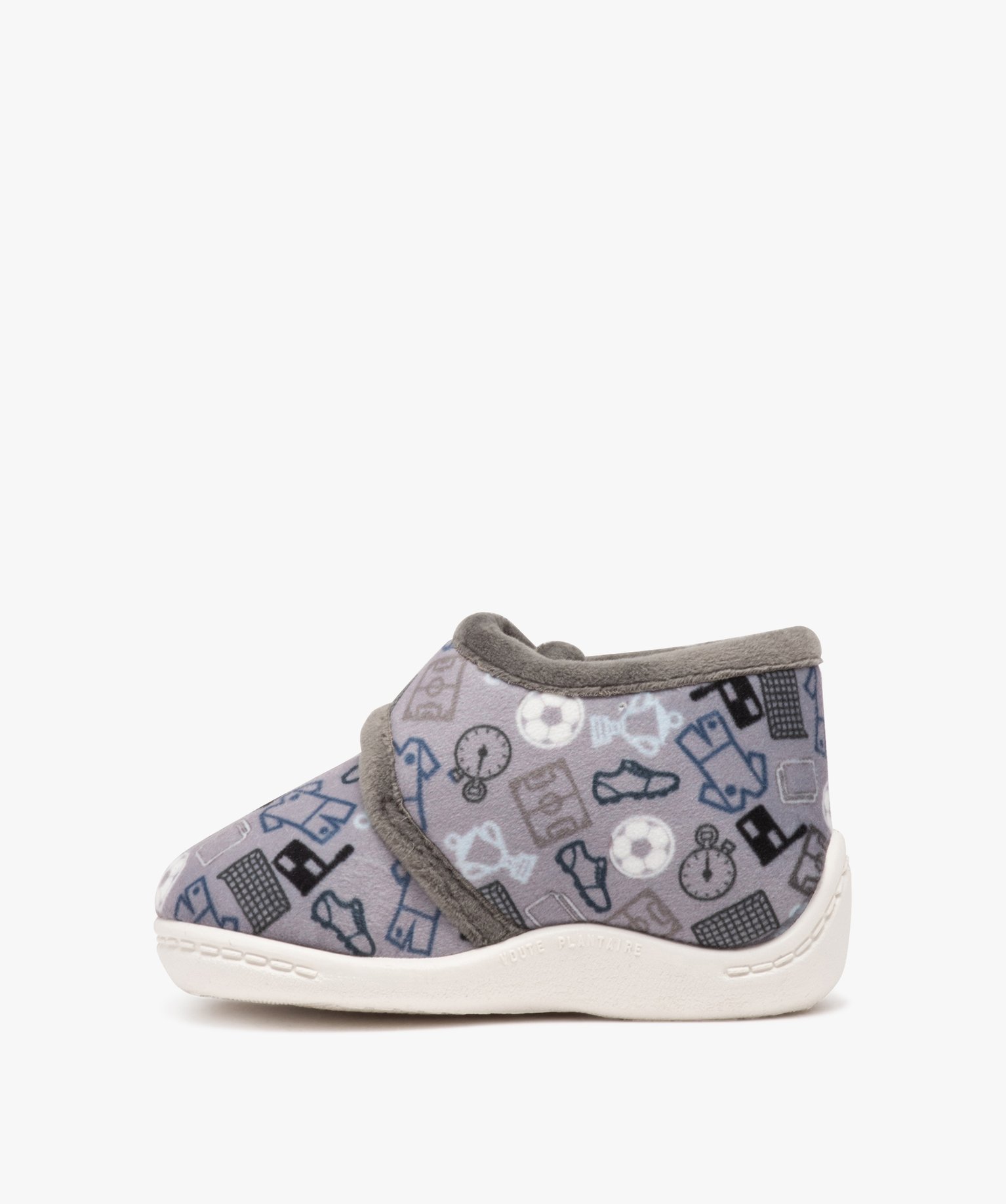 Chaussons Garçon bottillons en velours imprimé et à scratch gris | GEMO