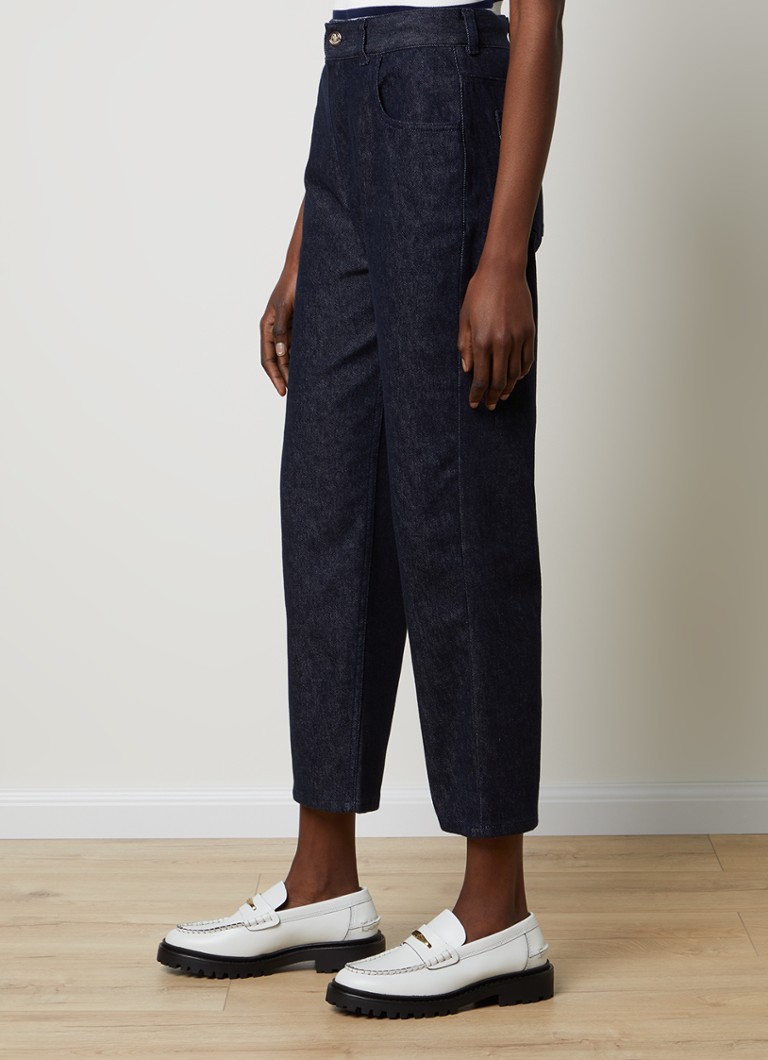 Calça jeans cropped de cintura alta e perna reta da Moncler, com lavagem escura.