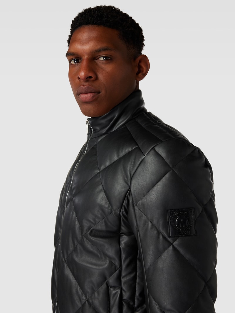 Jacke in Leder-Optik mit Reißverschlusstaschen in schwarz
