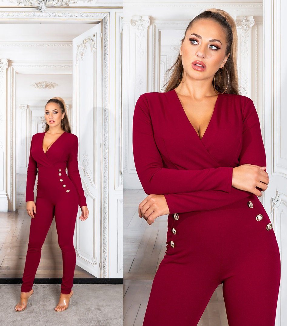 Koucla Jumpsuit eleganter Langarm-Overall mit V-Ausschnitt