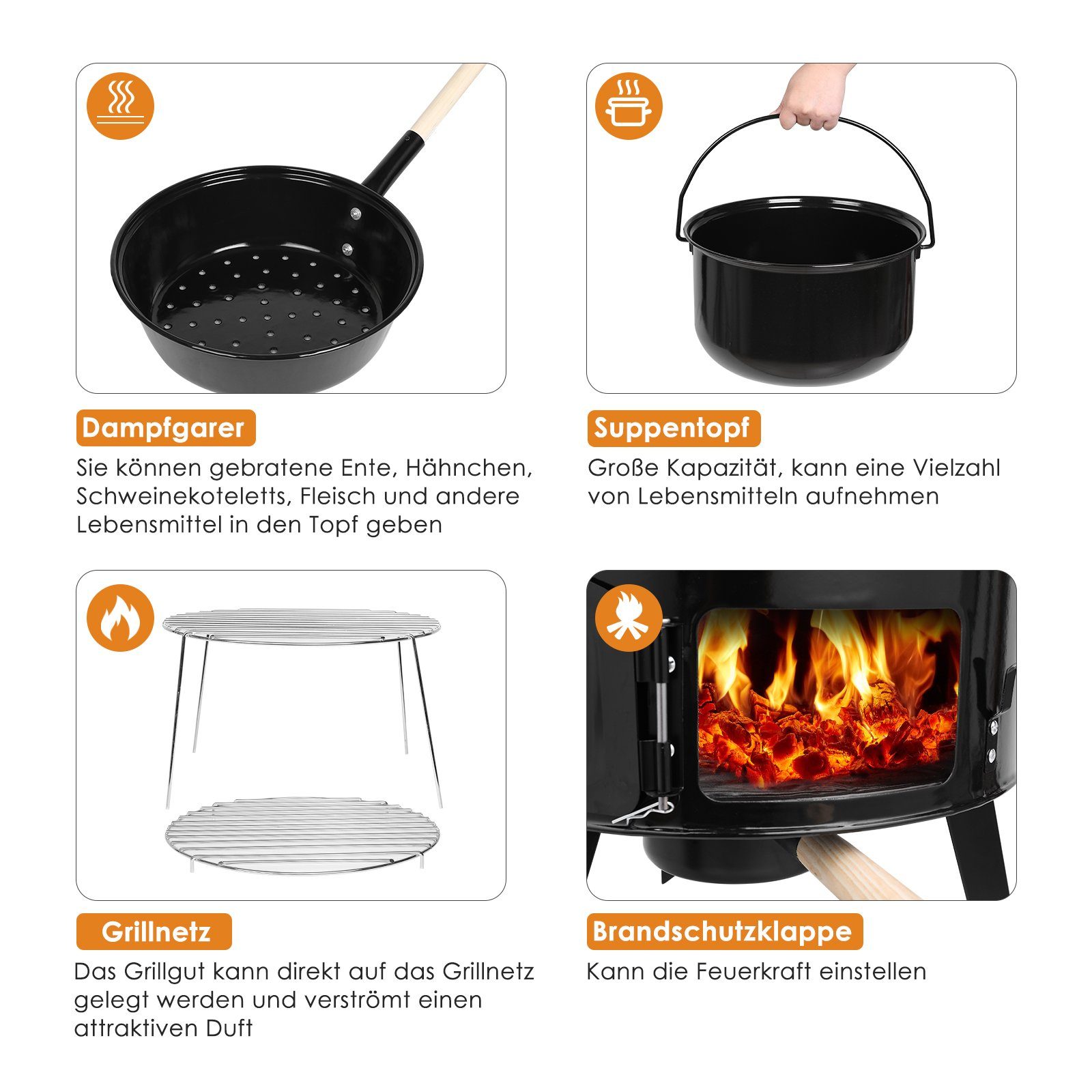 Femor Holzkohlegrill, 21L Ungarischer gulaschkessel mit deckel, Kugelgril