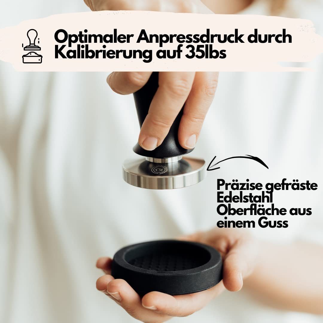 Brave Elephant Tamper 51mm/58mm aus Edelstahl inkl. Tampermatte, Barista Stempel druckregulierend