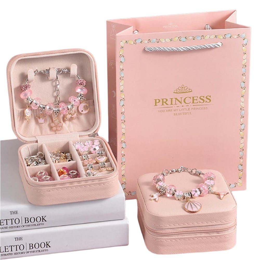 Invanter Ketten und Armband Set Buntes Kristallperlenarmband DIY Kinderschmuck Einhorn Geschenkbox