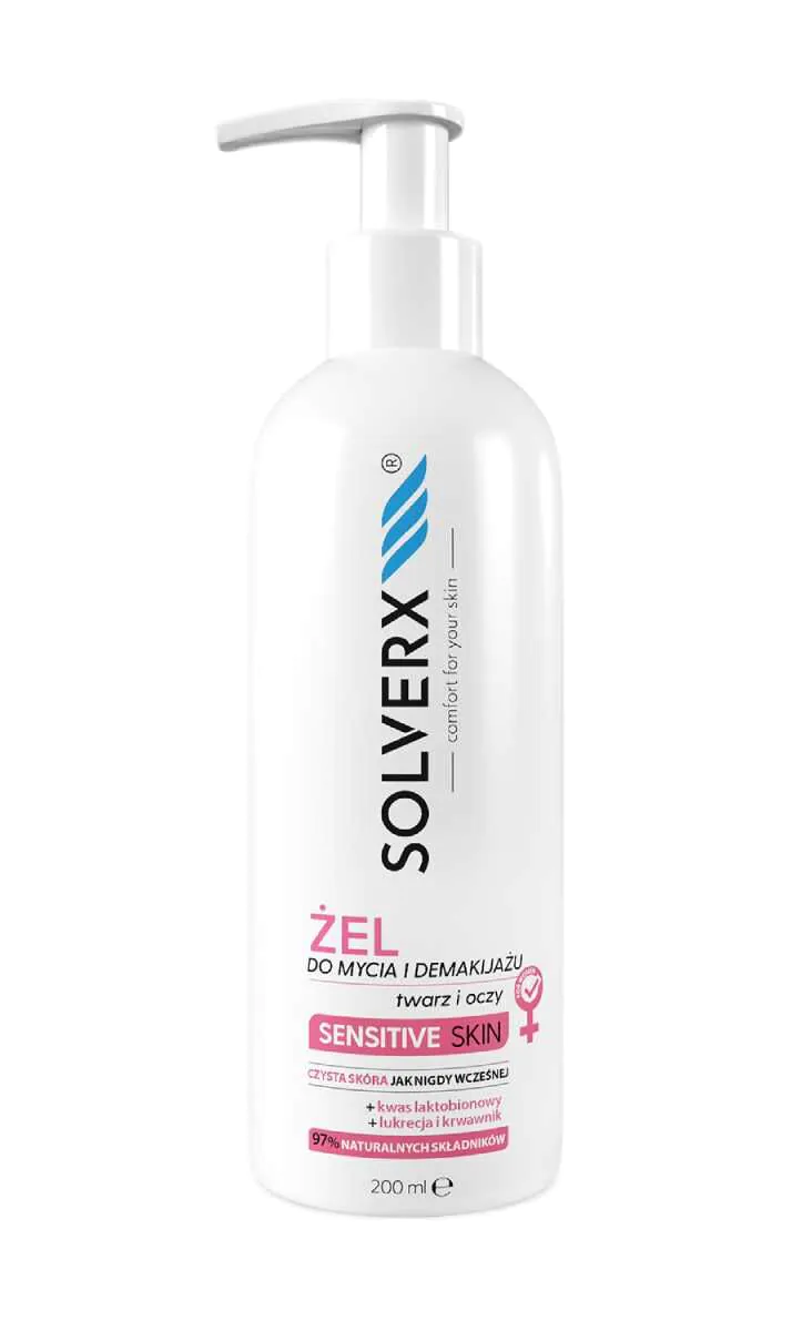 „Solverx“ jautriai odai skirtas veido valomasis gelis, 200 ml