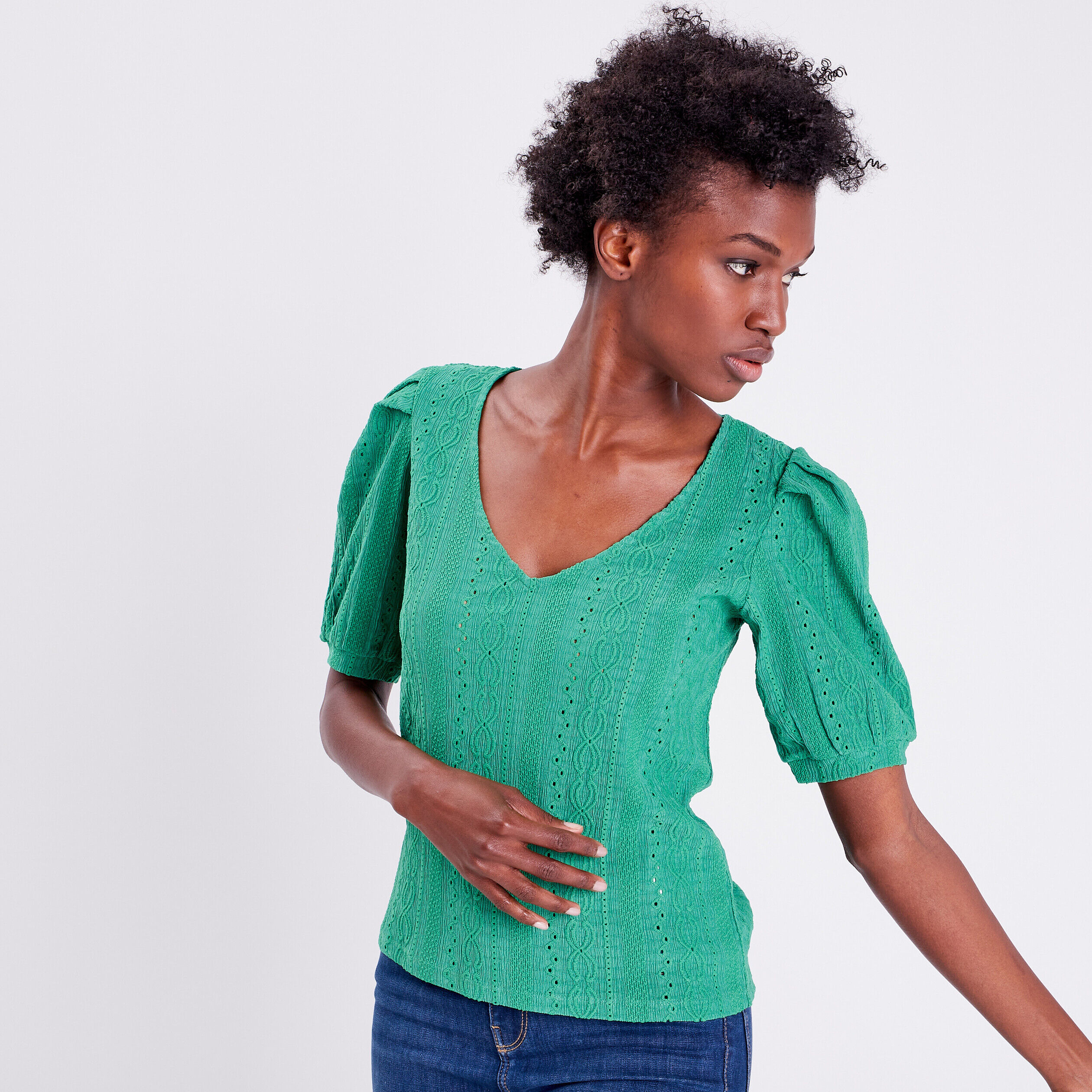 T-shirt manches courtes vert femme | Cache Cache