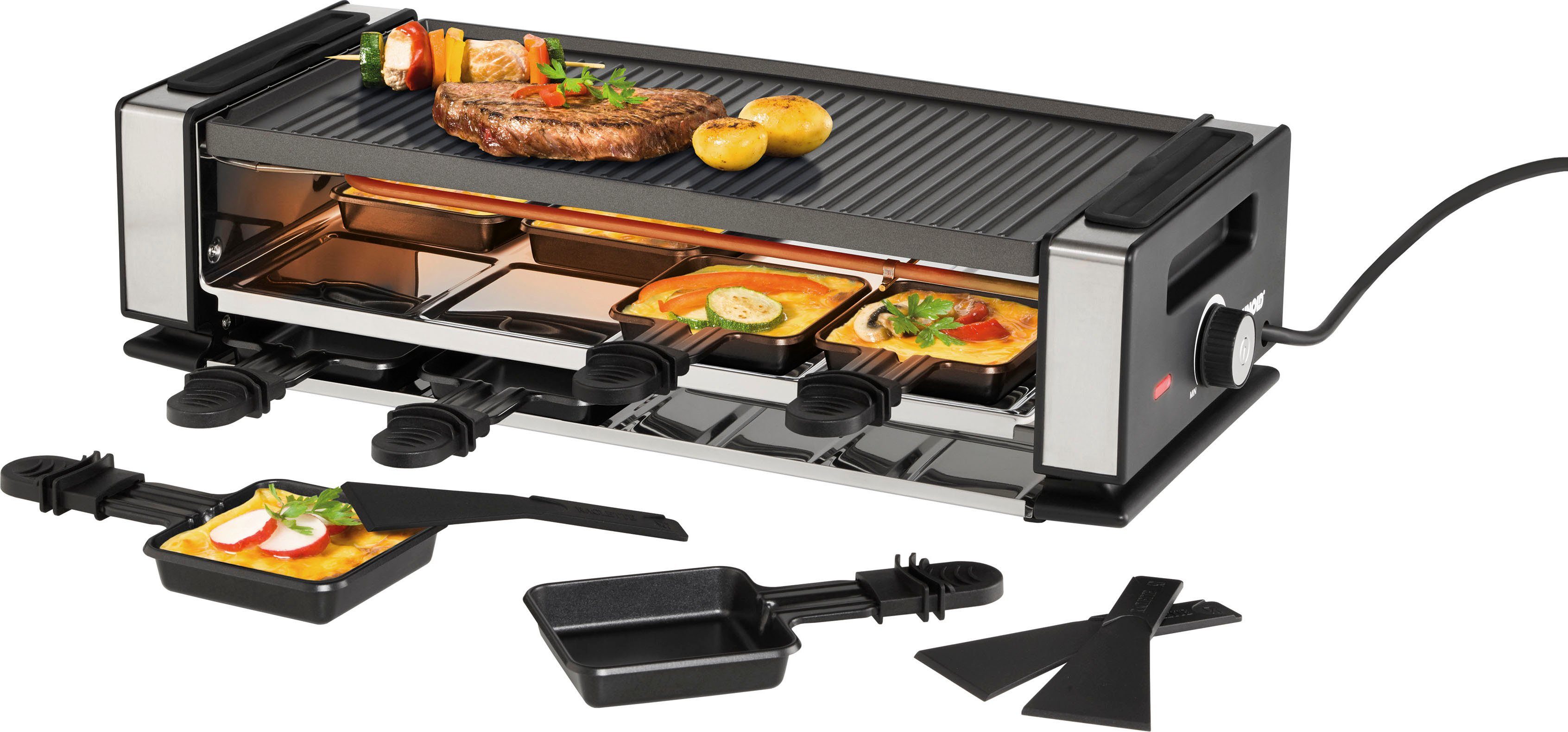 Unold Raclette Smokeless 48785, 8 Raclettepfännchen, 1200 W