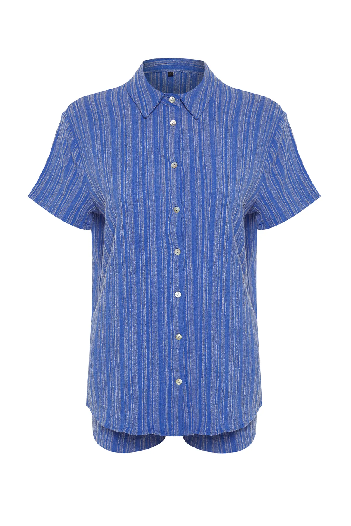 Trendyol Collection  Marineblaues Set aus Hemd und Shorts aus gewebtem Leinengemisch TBESS23AU00054