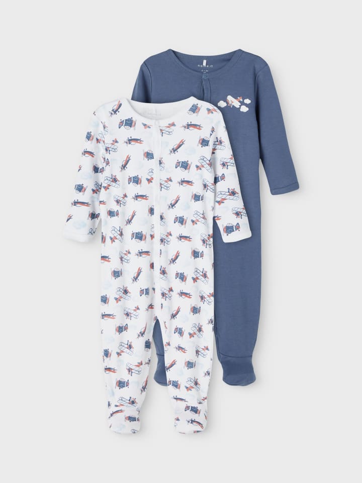 name it Schlafanzug mit Flugzeug Print mit Druckknöpfen in Blau günstig kaufen 68