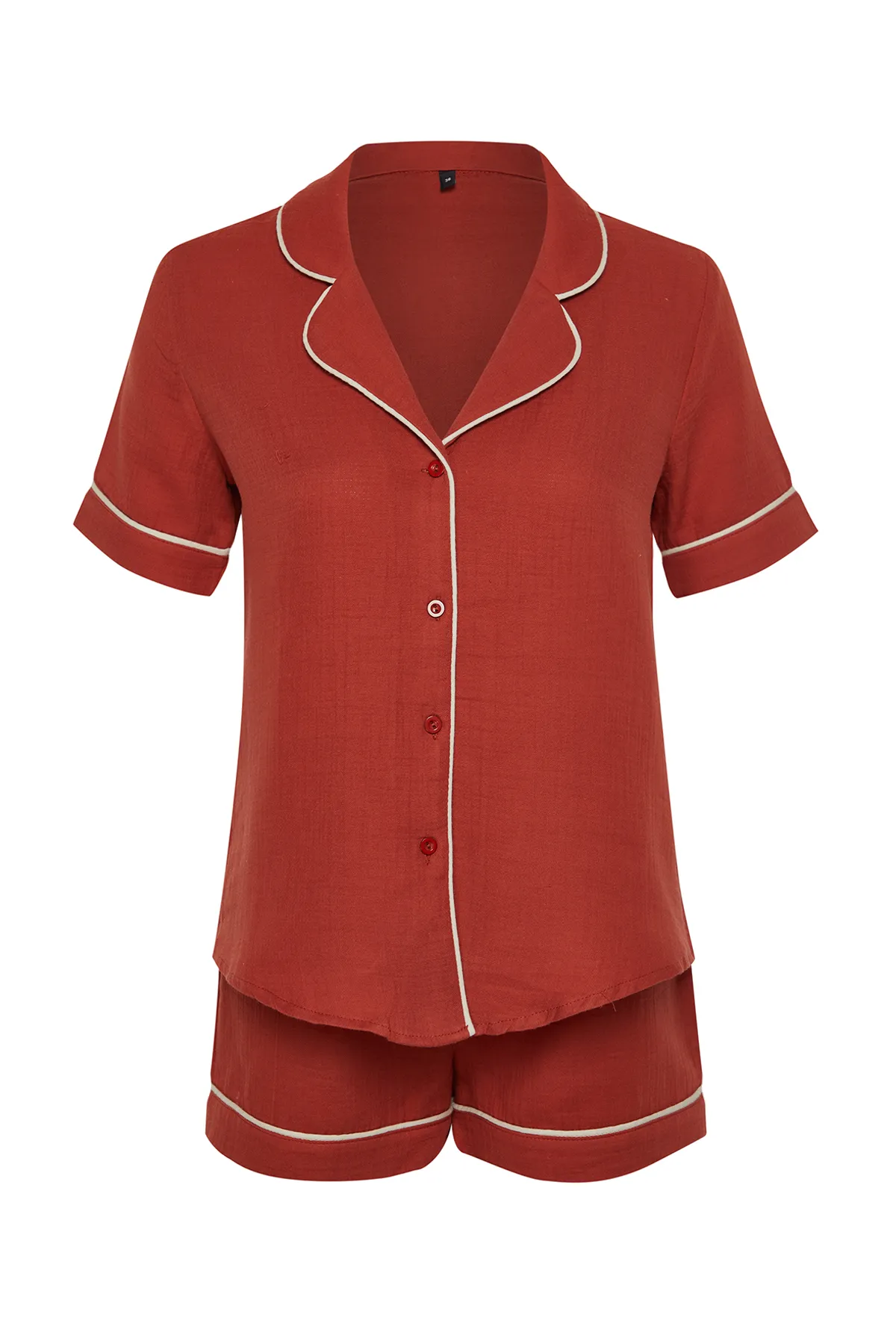 Trendyol Collection  Pyjama-Set aus gewebtem Musselin mit Zimtpaspeln THMSS24PT00137