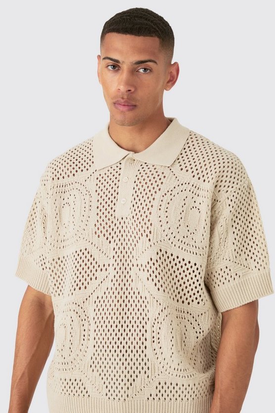 Kastiges strukturiertes Oversize Poloshirt