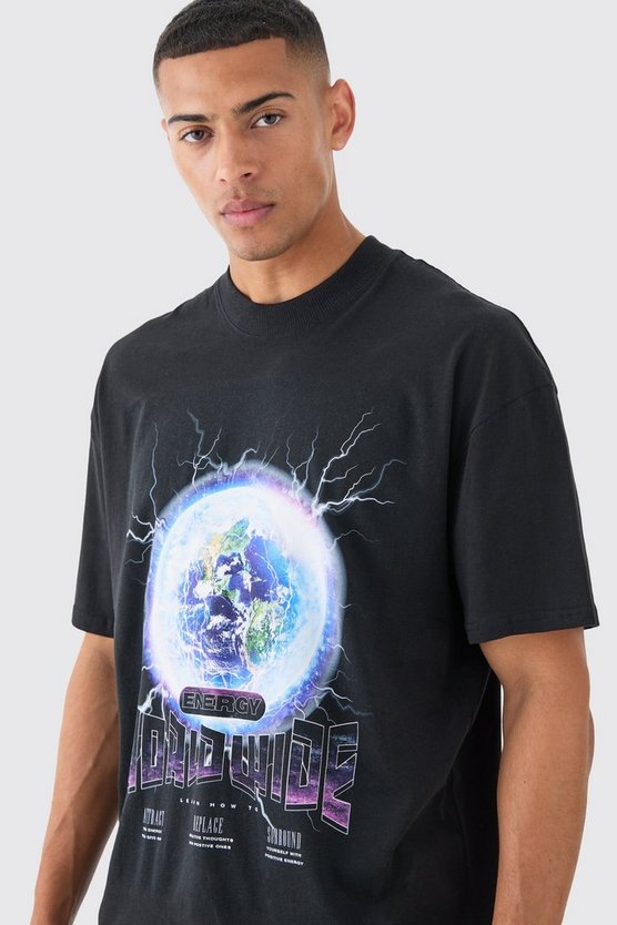 Oversize T-Shirt mit Earth-Print
