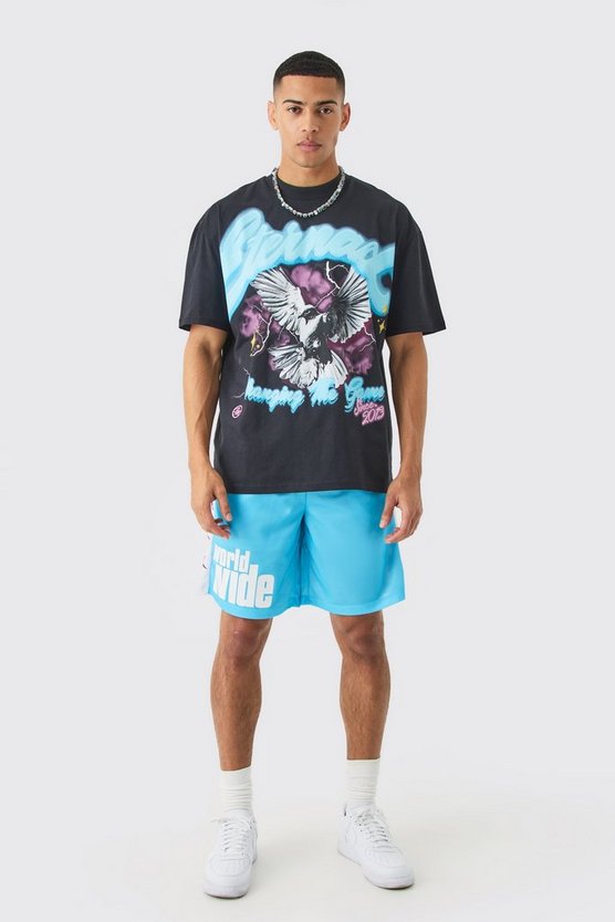 Oversize T-Shirt & Mesh-Shorts mit Print