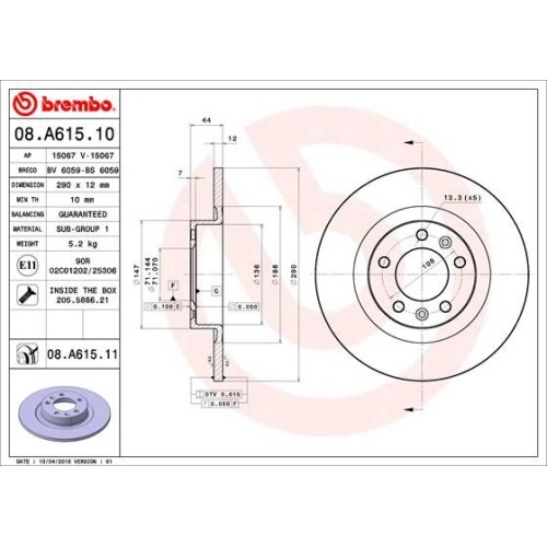 08.A615.11 BREMSSCHEIBE BREMBO HA  VP2 - ATU