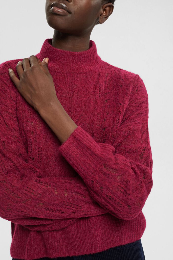 Stehkragen-Zopfstrickpullover mit Alpaka