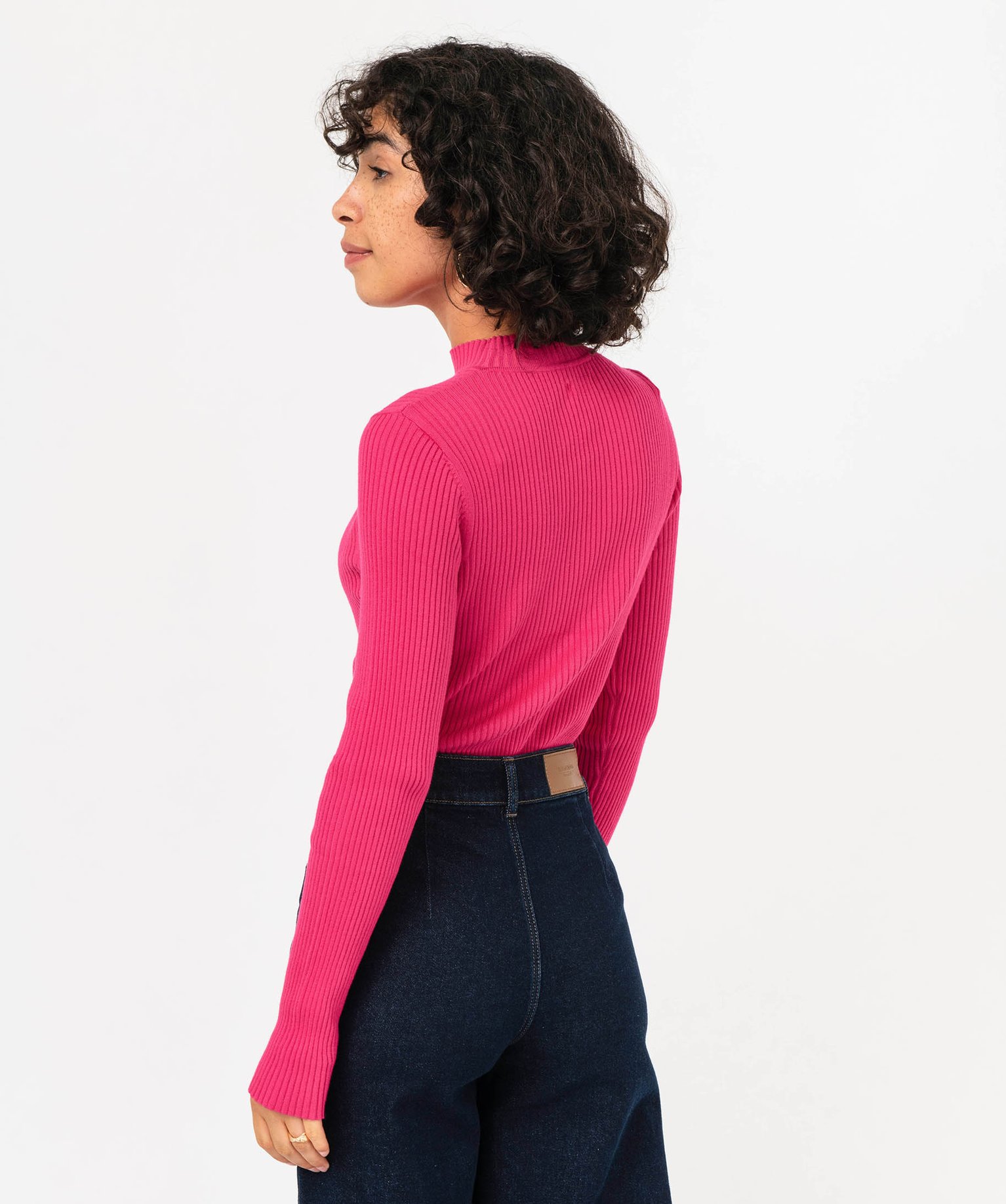 Pull ctelé à col montant avec ouverture buste femme rose | GEMO