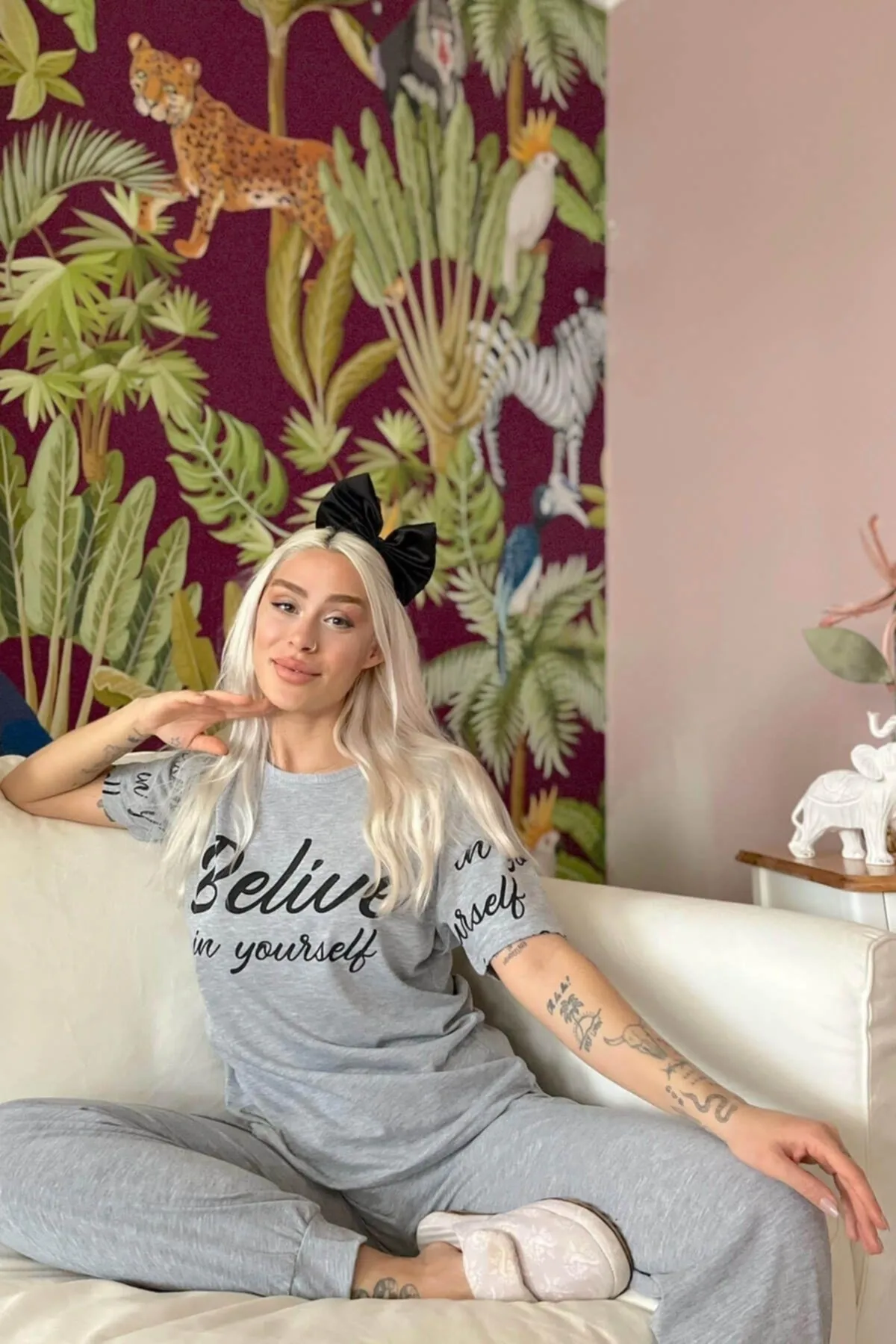 Pijamaevi  Believe bedrucktes kurzärmliges Damen-Pyjama-Set
