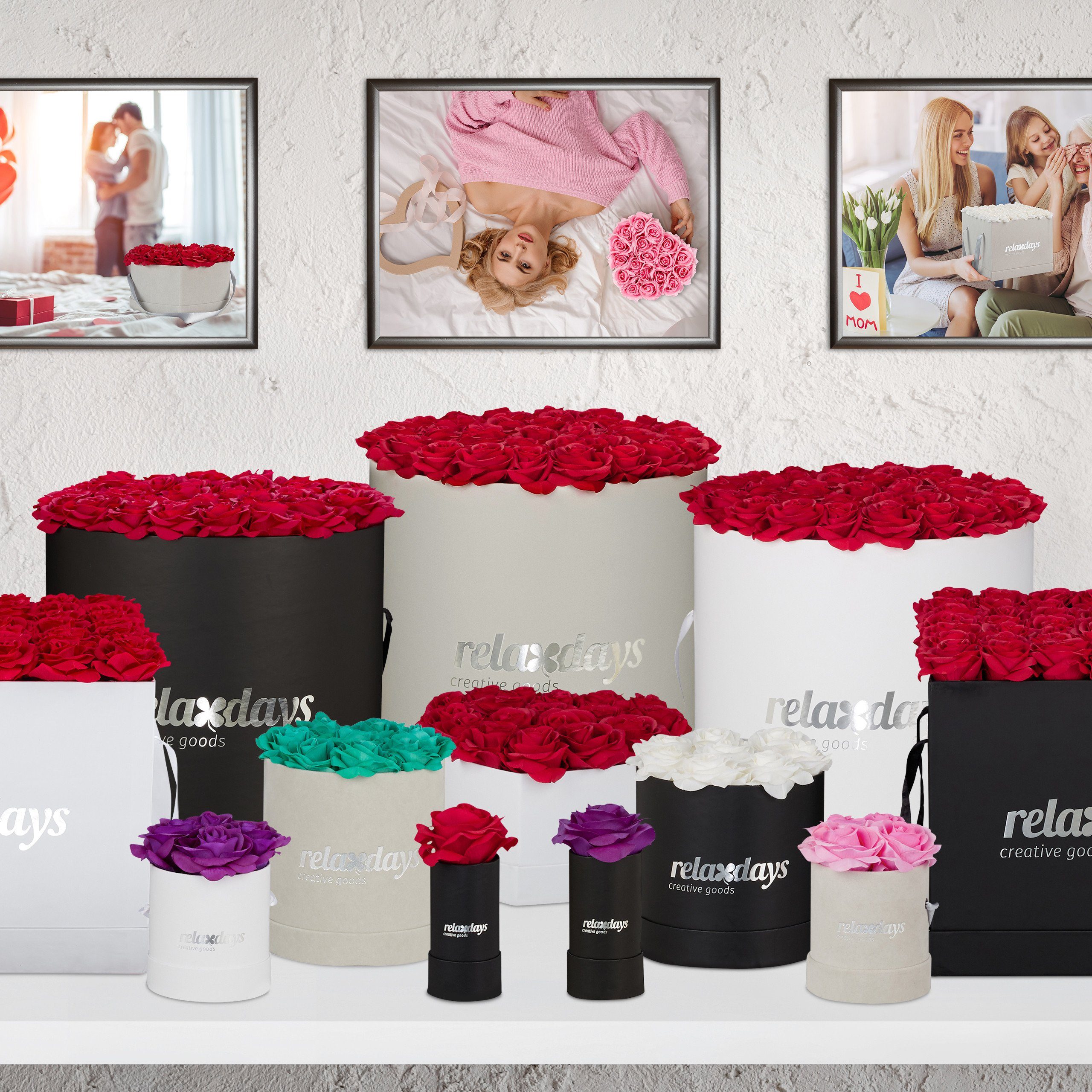 Gestecke Schwarze Rosenbox Herz 18 Rosen, relaxdays, Höhe 13 cm, Türkis