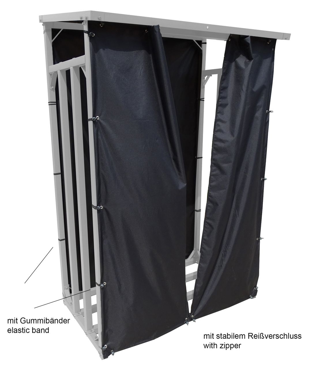 Grasekamp Wetterschutz Set Front und Rückwand zu Kaminholzunterstand M 130 x 60 x 150 cm Polyester Schwarz
