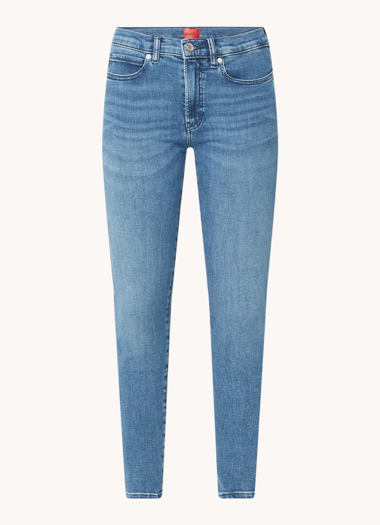 Pantaloni scurți din denim HUGO BOSS cu talie înaltă, croială skinny, spălare medie