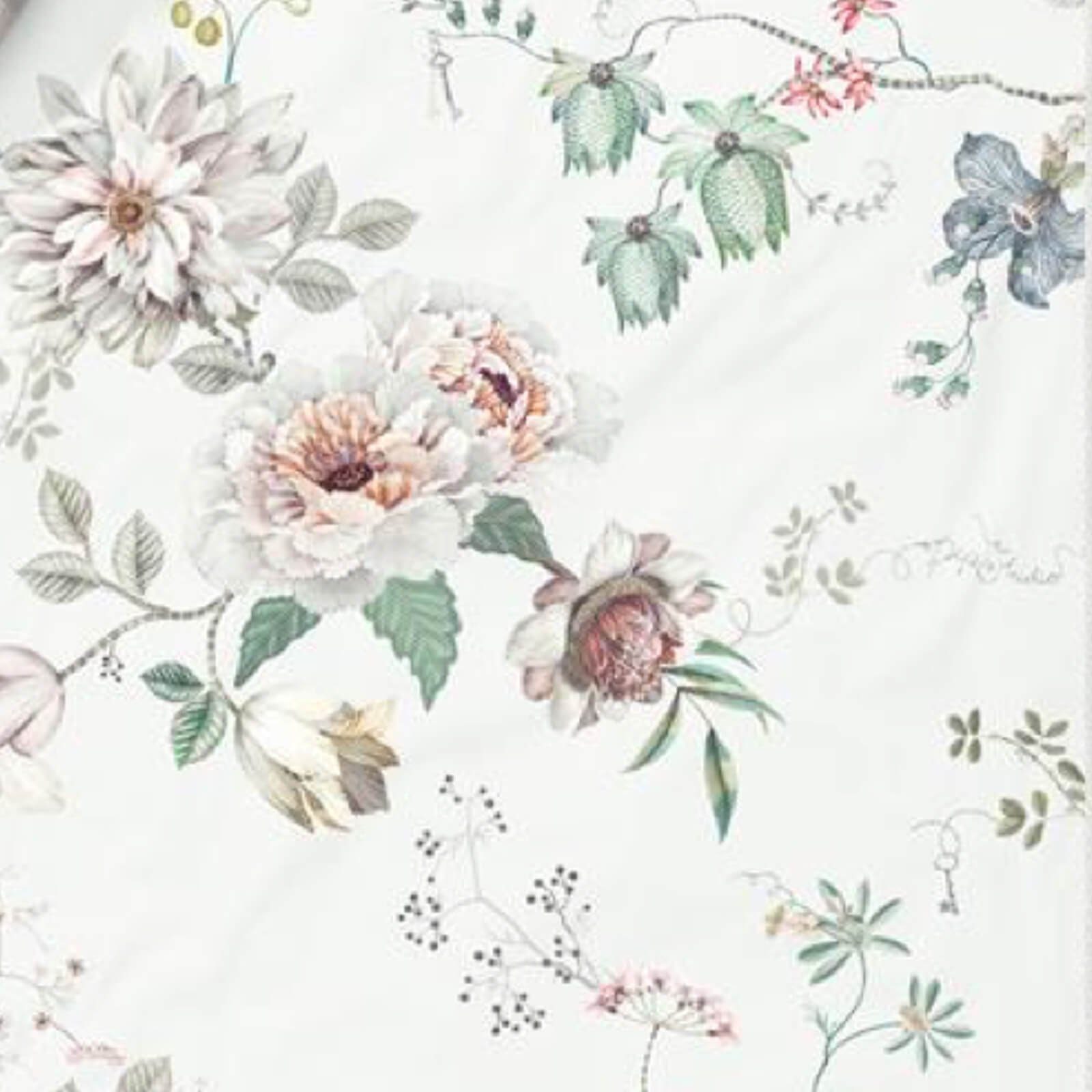 Bettwäsche Tokyo Bouquet Weiß, PiP Studio, Perkal, 2 teilig, Lilien, Dahlien, Punkte, Paspel