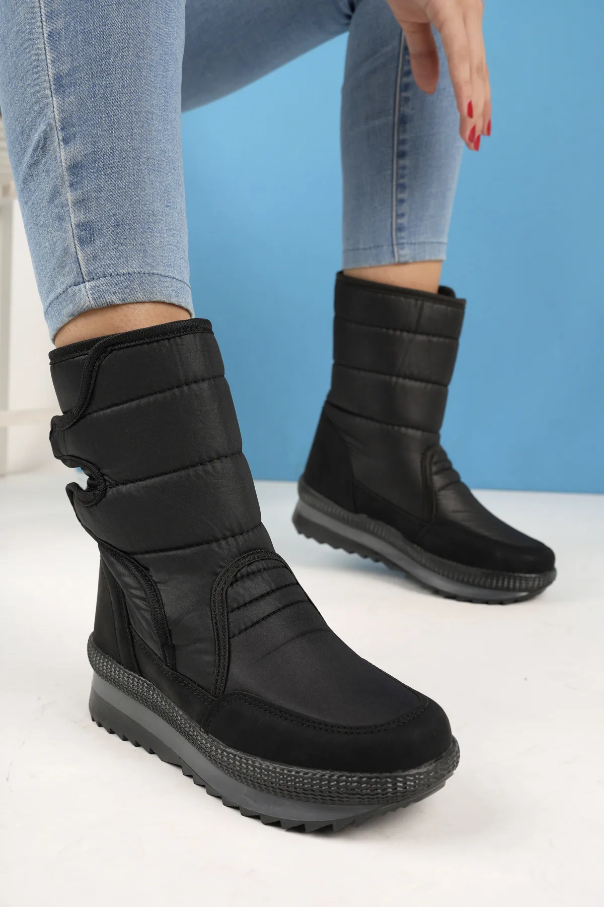 MUGGO  Felya Pelzige Regen- und Schneestiefel für Damen mit Klettverschluss