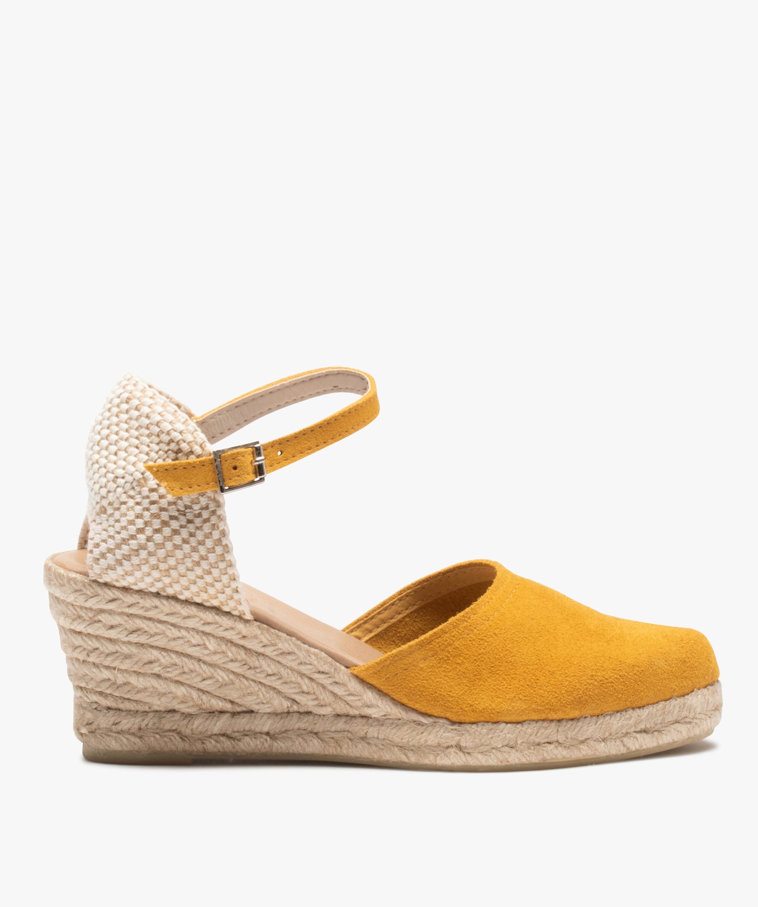 Sandales femme compensées dessus cuir uni jaune | GEMO
