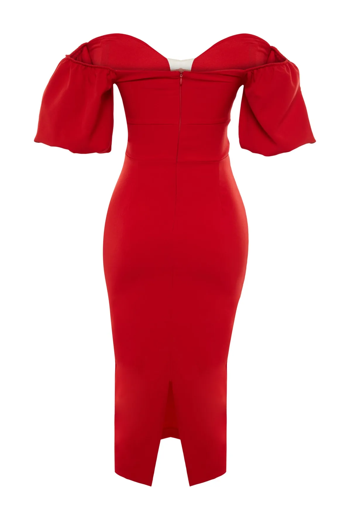 Trendyol Collection  Rotes, elegantes Abendkleid mit Puffärmeln TPRSS20EL1436