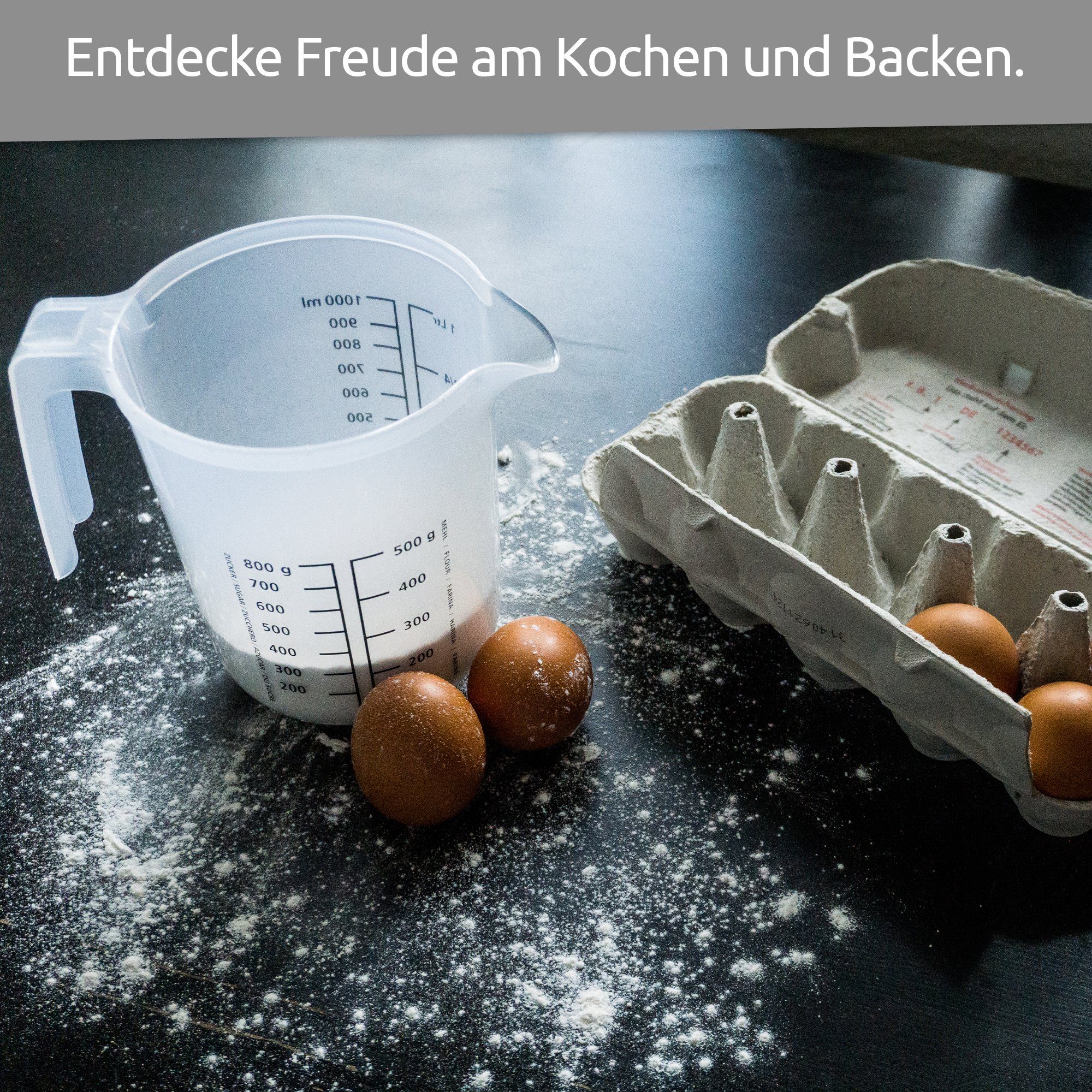 Wüllner + Kaiser Messbecher Messkanne, BPA-freier Kunststoff, (inkl. Spritzschutzring und Deckel), Made in Germany