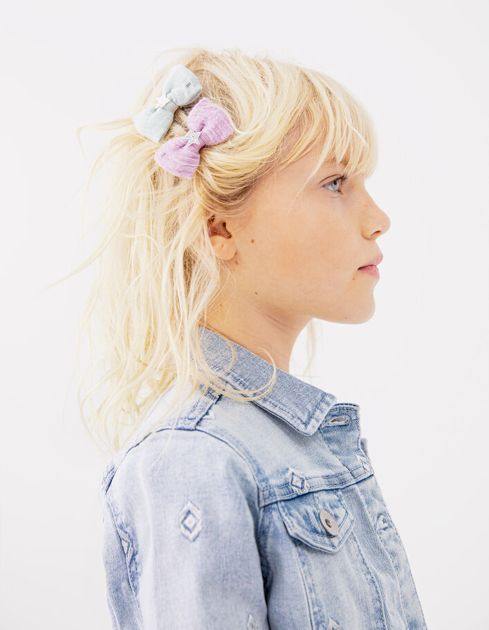 Barrettes-noeuds parme et vert d'eau fille