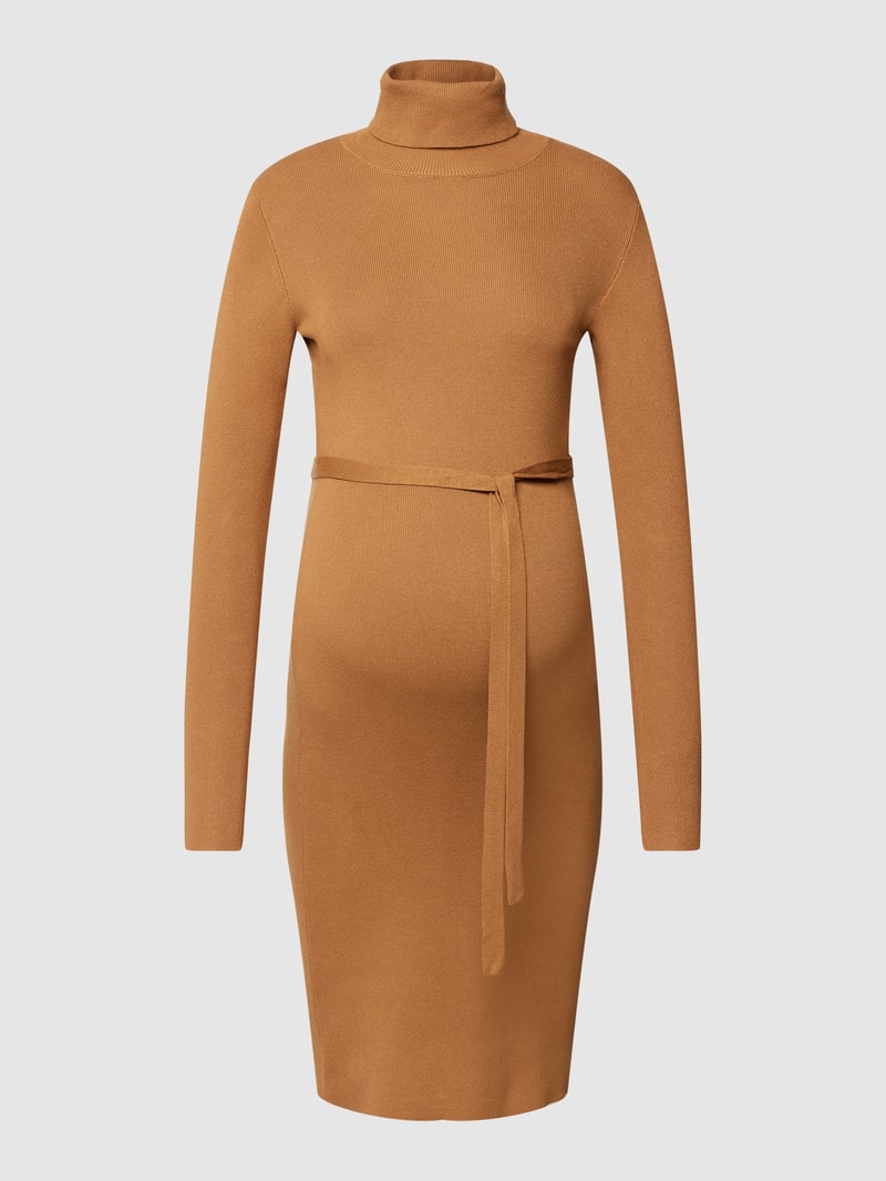 Umstands-Strickkleid mit Rollkragen in hellbraun