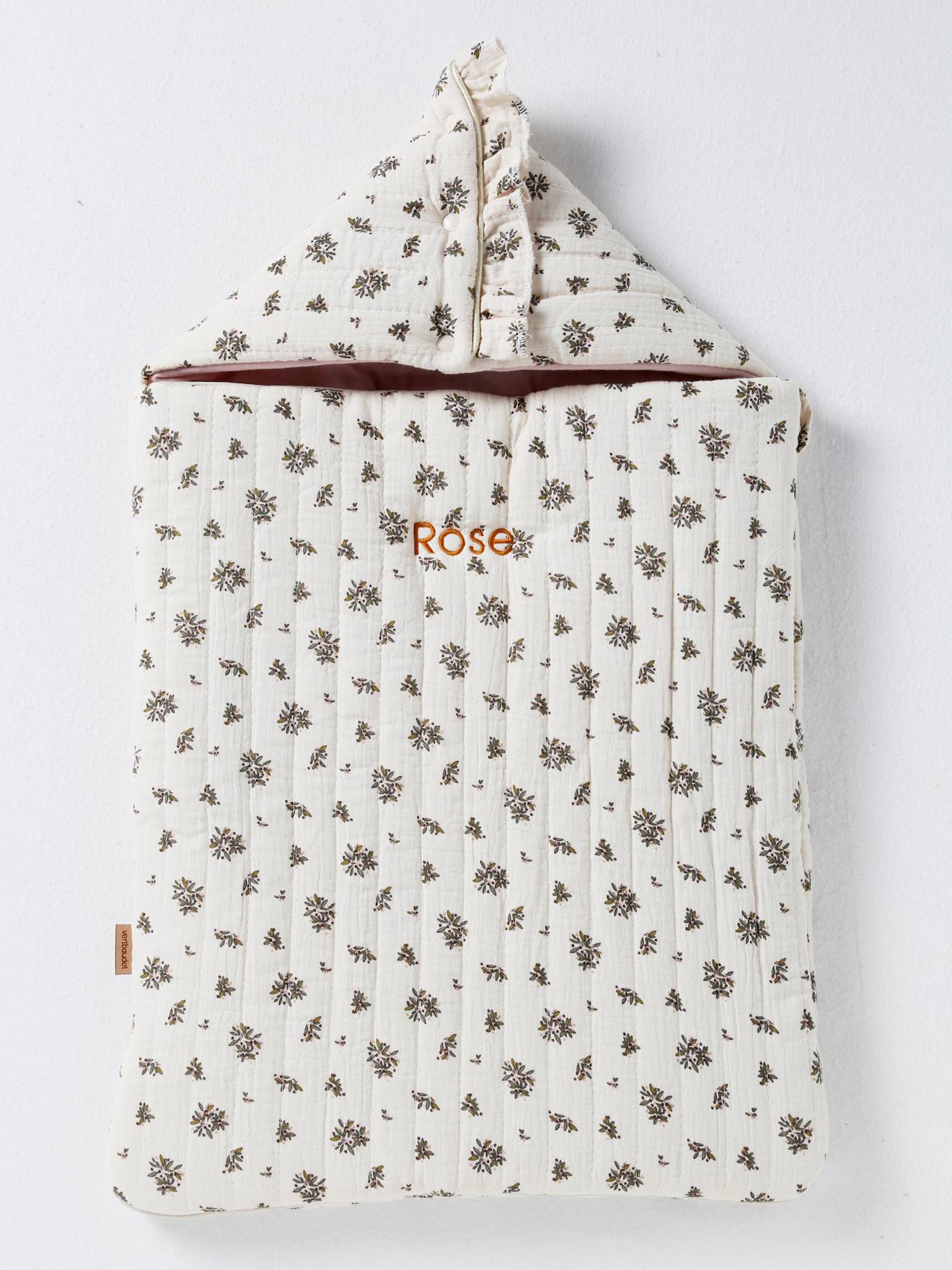 Vertbaudet Baby Ausfahrsack, Musselin Oeko-Tex, personalisierbar - blau indien blume