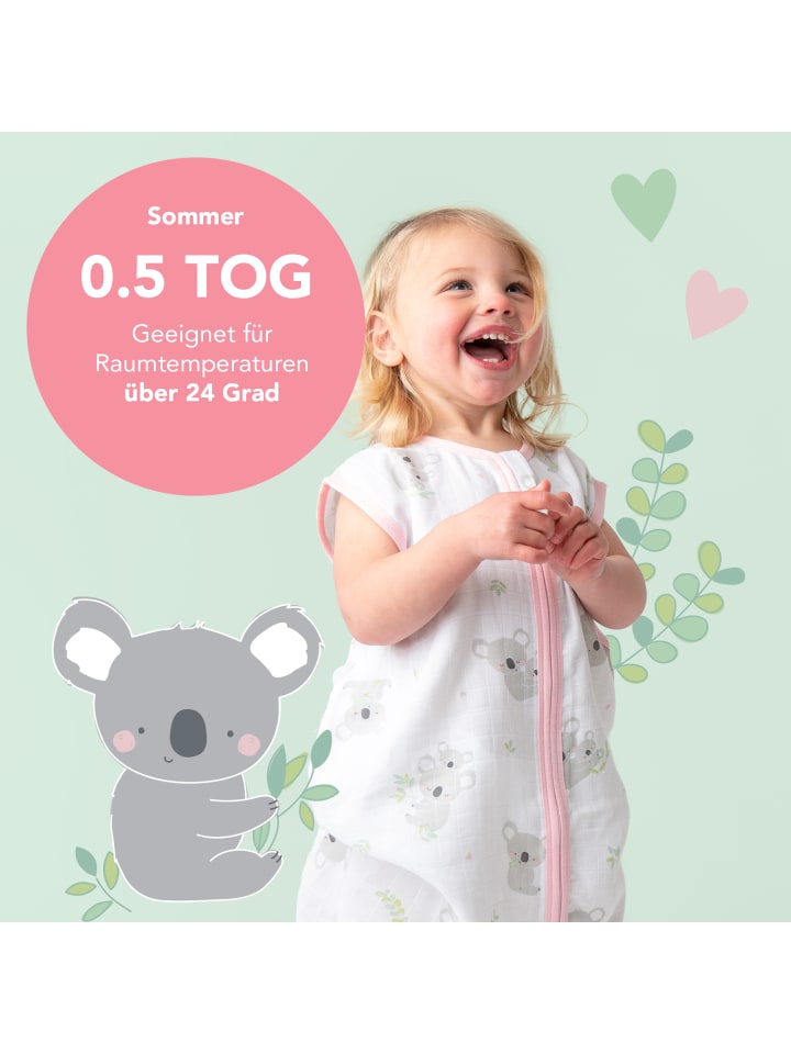Schlummersack Musselin Babyschlafsack, 0.5 TOG in Rosa-Weiß günstig kaufen