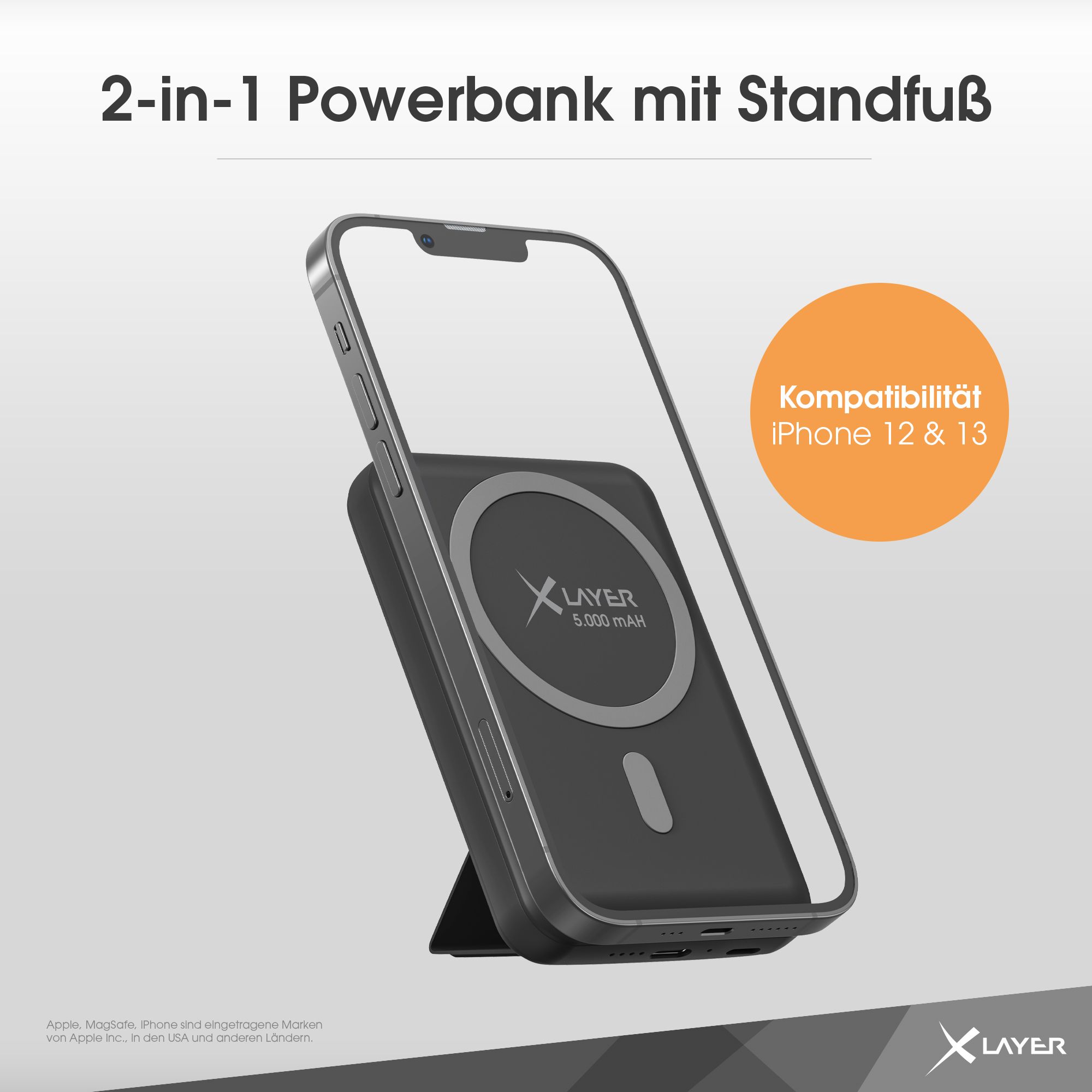 XLayer MagFix 5.000 mAh Powerbank mit Standfuß