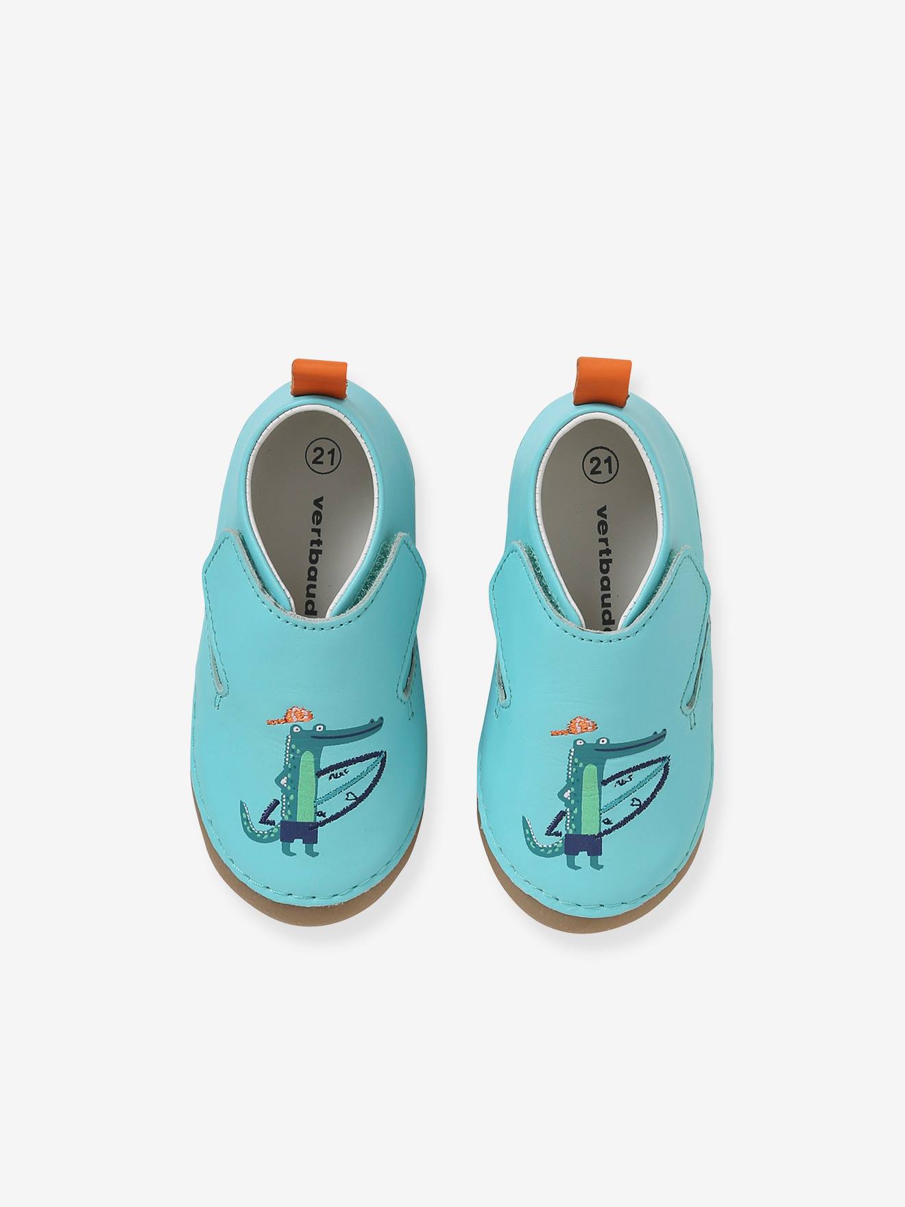 Chaussons scratchés bébé garçon en cuir vert aqua